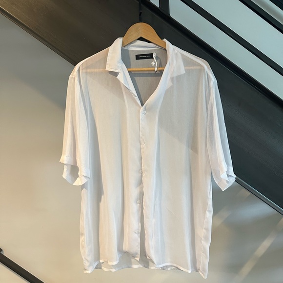 Nick Semi Sheer Rib Shirt White - Picture 1 of 3